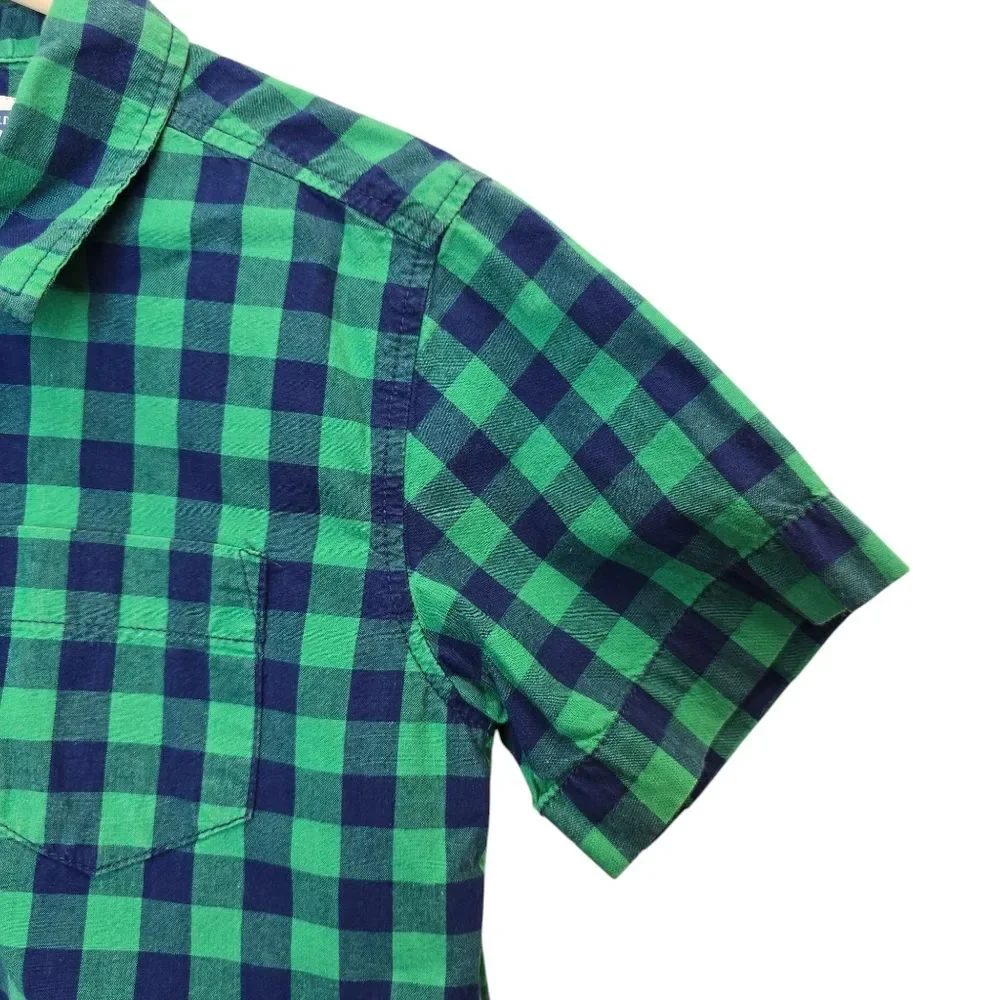 Old Navy Boys XS Classic Shirt Green Blue Plaid Short Sleeve Button Up Shirt